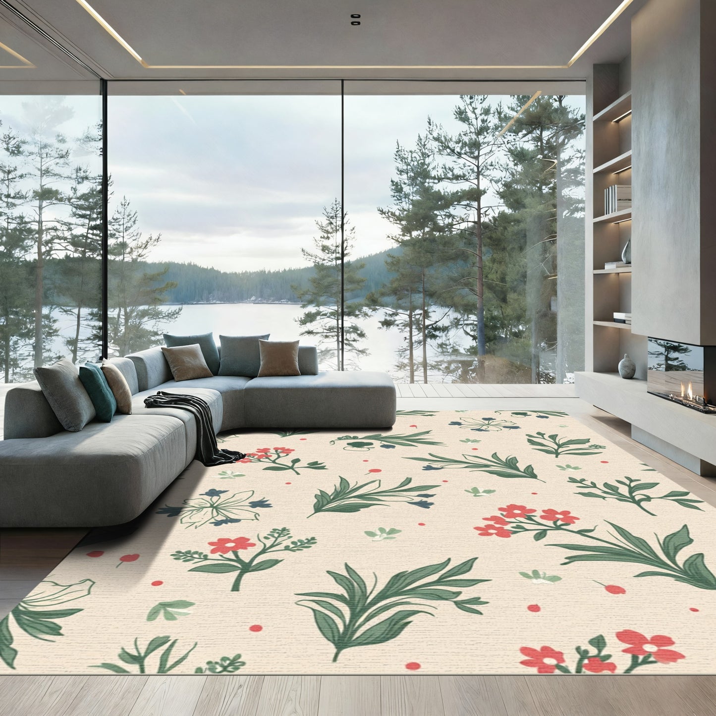 Whimsical Floral Botanical Garden Cream Rug