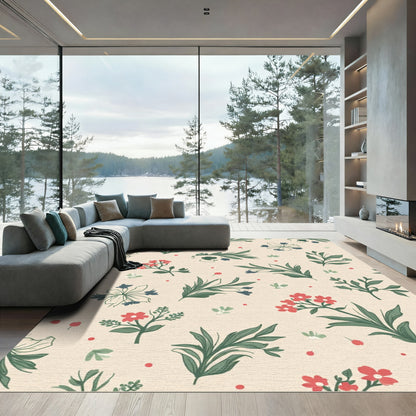 Whimsical Floral Botanical Garden Cream Rug