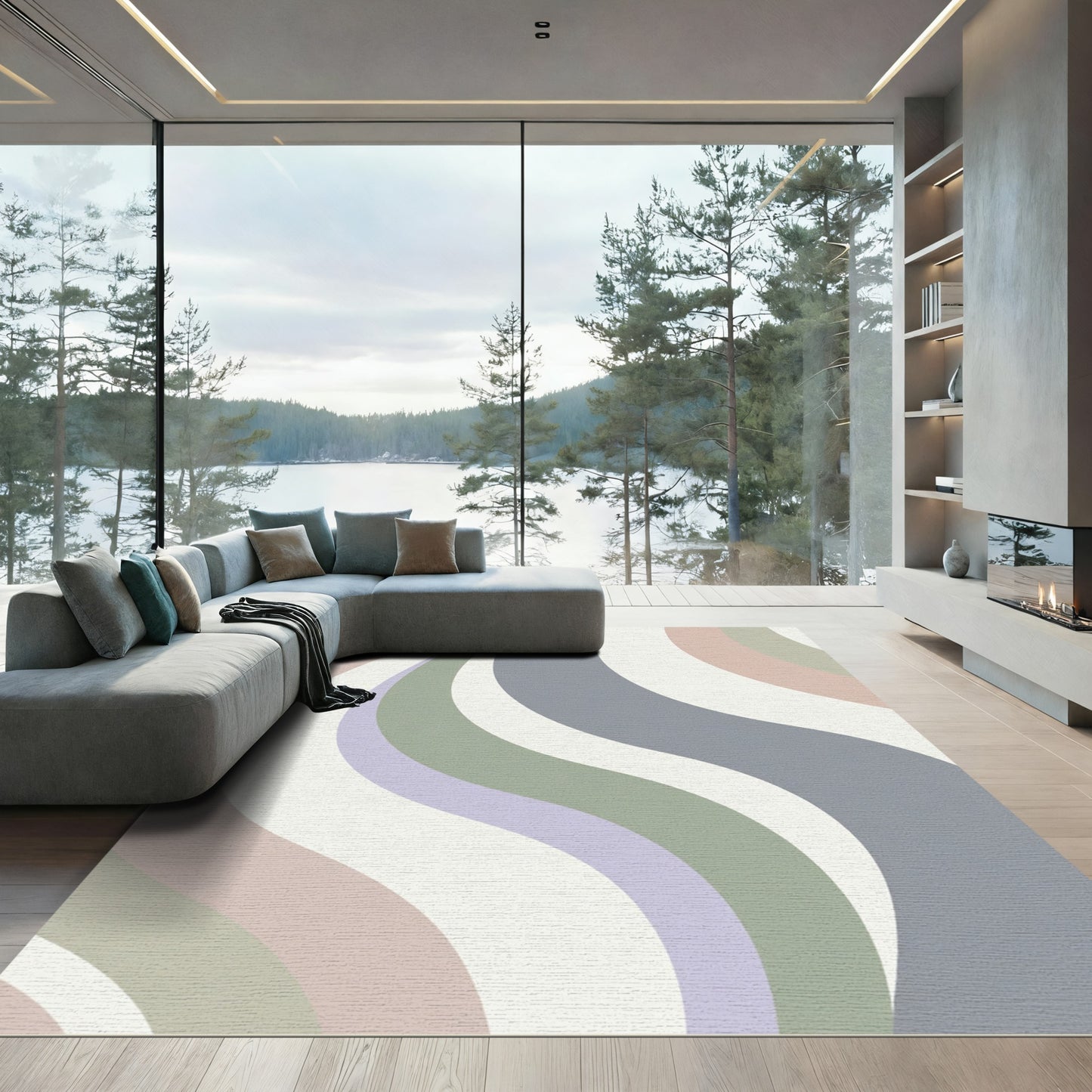 Soft Pastel Swirl Ribbon Abstract Rug