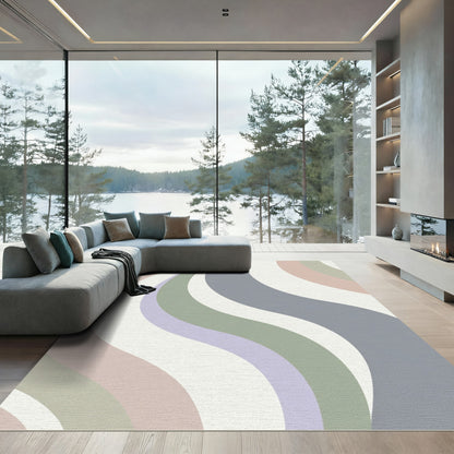Soft Pastel Swirl Ribbon Abstract Rug