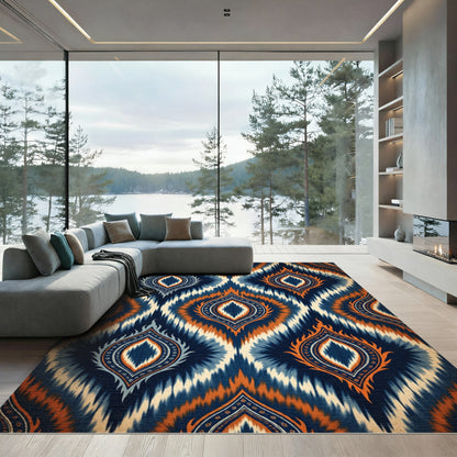 Indigo and Amber Ikat Medallion Rug