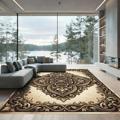 Luxe Gold Elaborate Floral Lace Rug