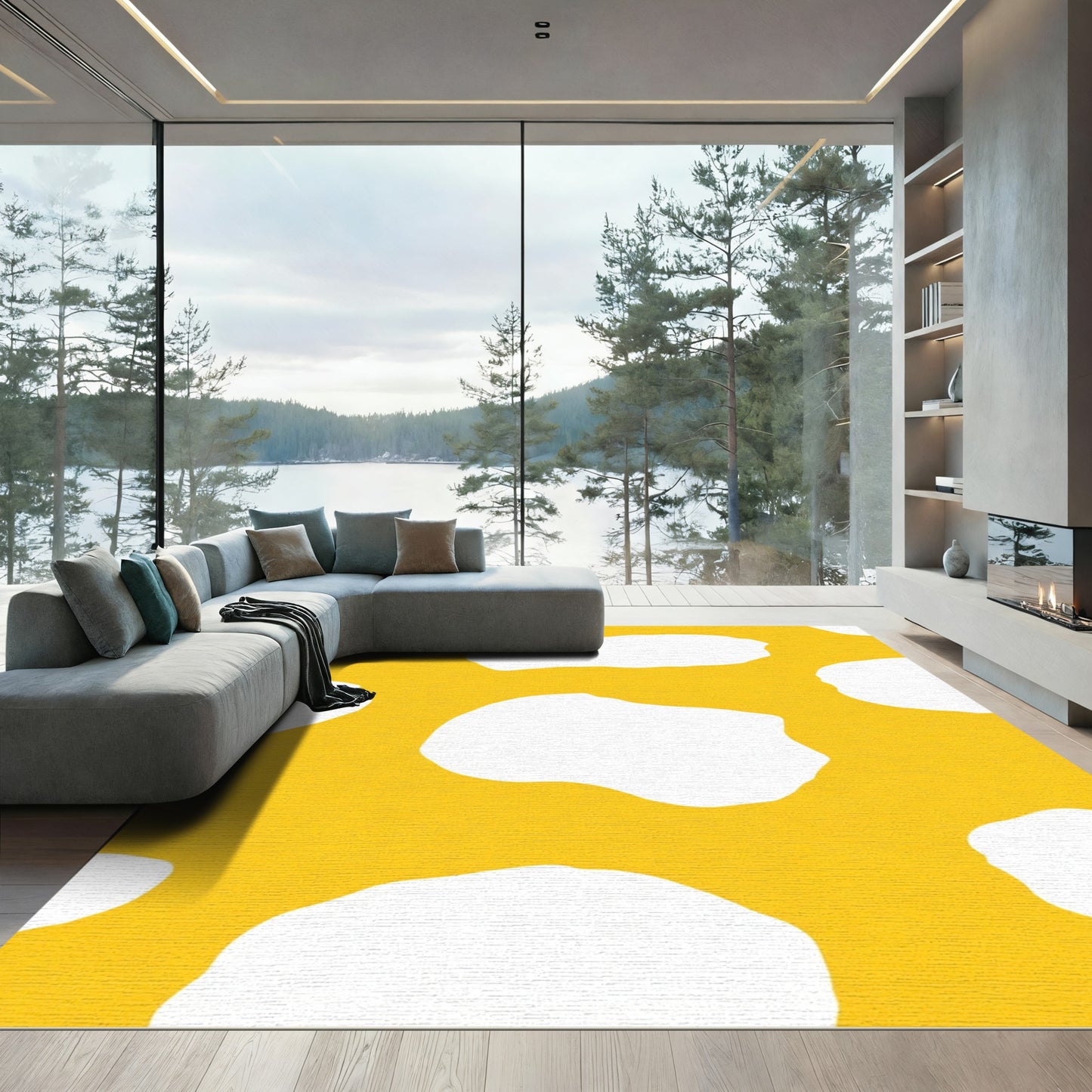 Golden Ochre Abstract Blob Rug