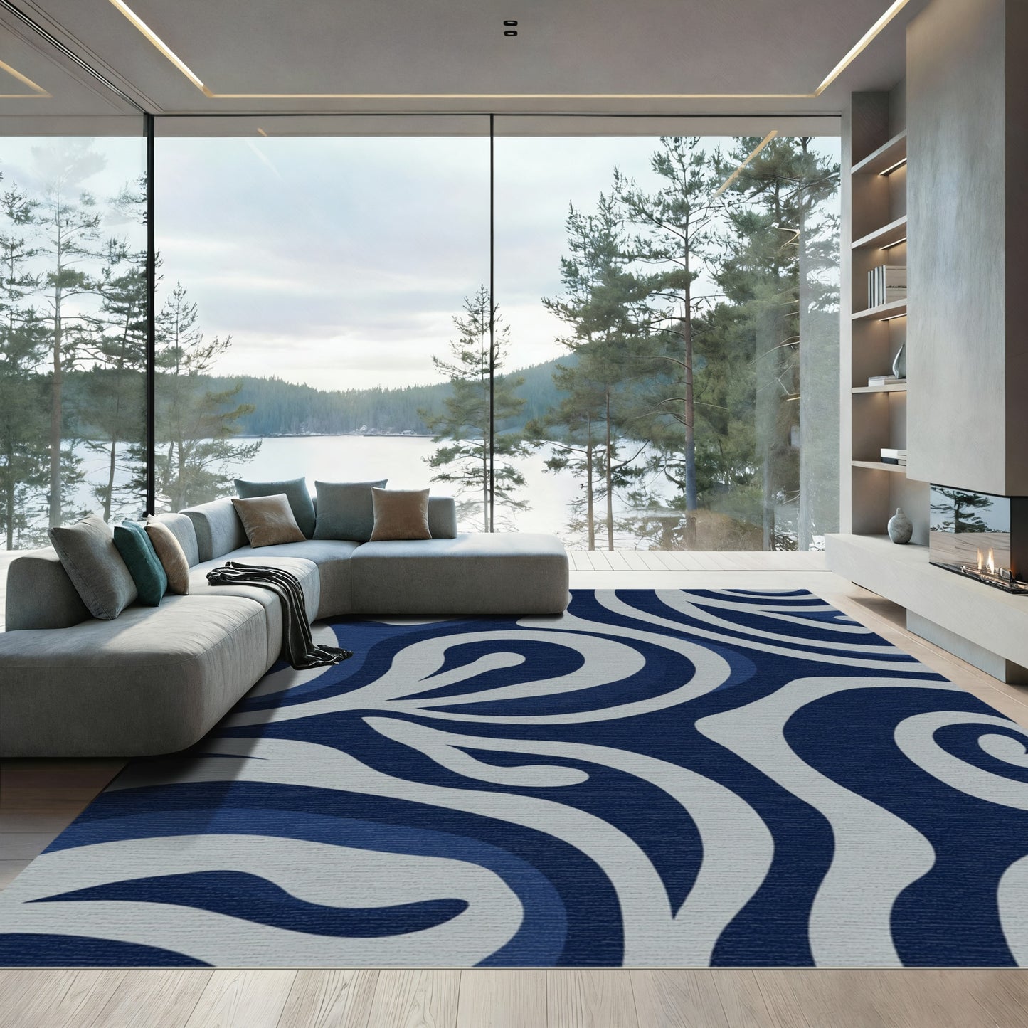 Deep Blue Swirl Organic Flow Rug