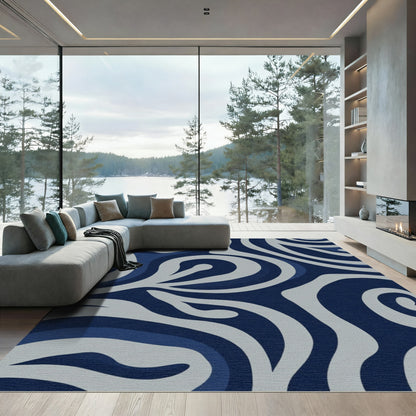 Deep Blue Swirl Organic Flow Rug