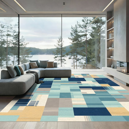 Abstract Geometric Coastal Blues Rug
