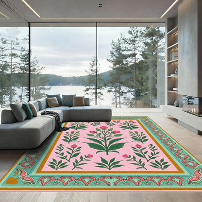 Vibrant Pink Botanical Floral Garden Rug