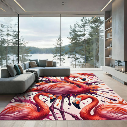 Vibrant Flamingo Abstract Splatter Art Rug
