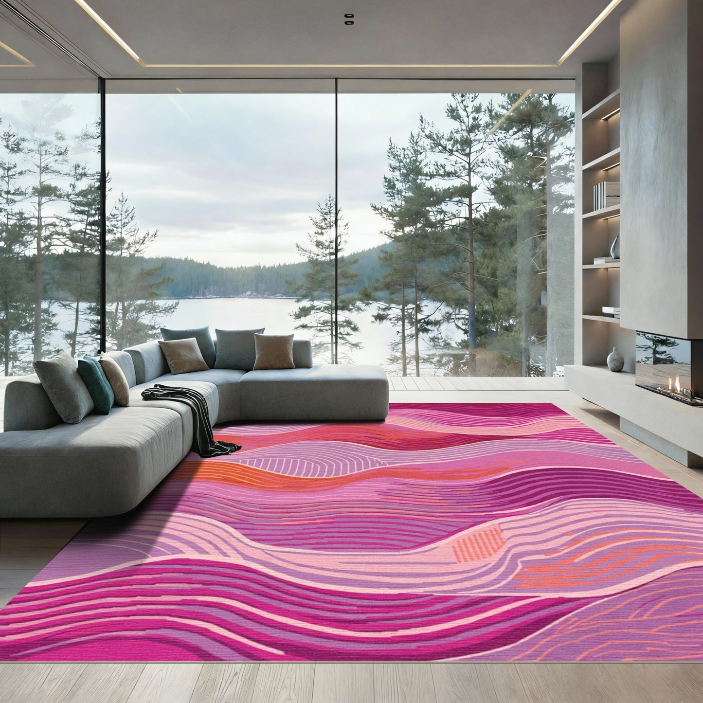 Pink Purple Orange Waves Rug