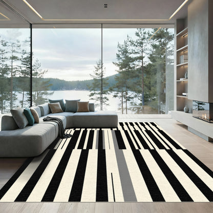 Modern Black Cream Vertical Stripe Rug