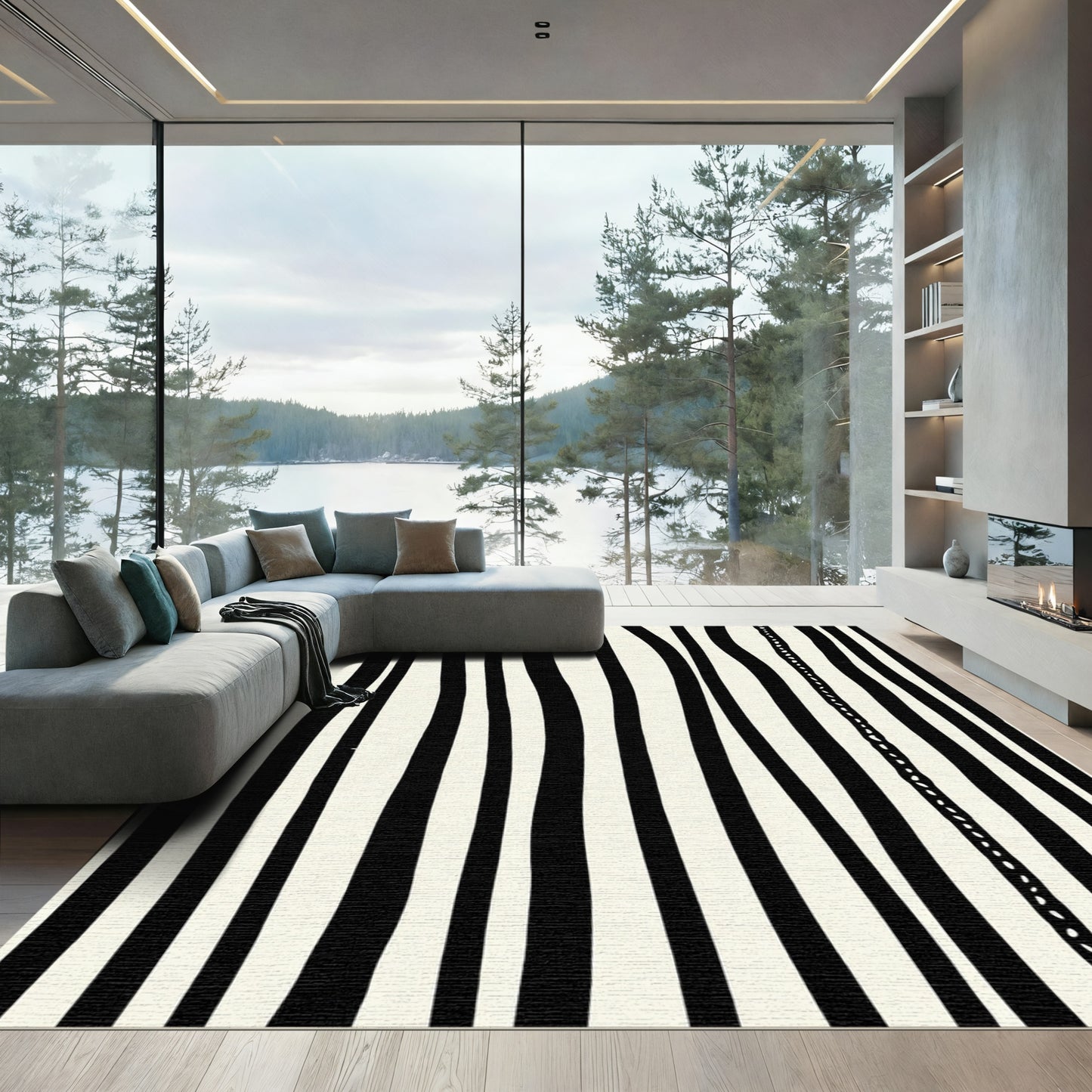 Black White Organic Stripe Rug
