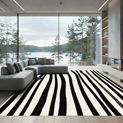 Black White Organic Stripe Rug