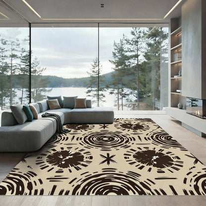 Earthy Brown Abstract Sun Geometric Rug