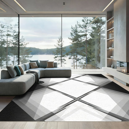 Monochrome Diamond Overlap Square Geometric Rug