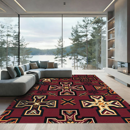 Geometric Crimson Cross Tribal Accent Rug