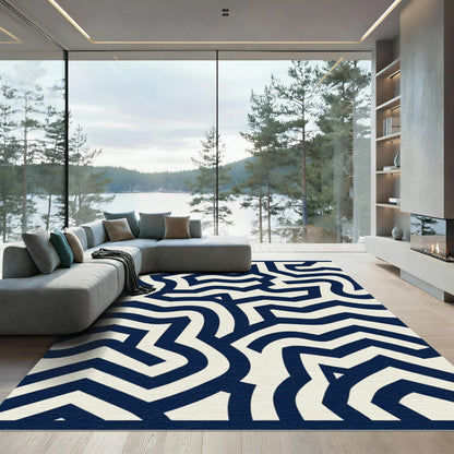 Navy Cream Maze Lines Rug