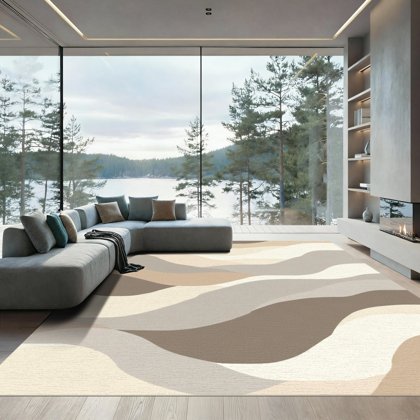 Earthy Neutral Abstract Wavy Landscape Rug