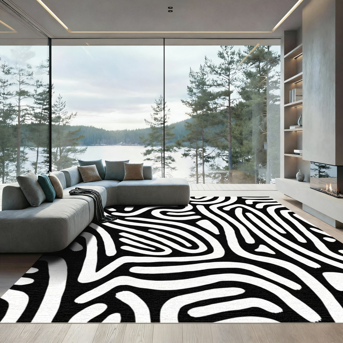 Black and White Organic Maze Rug