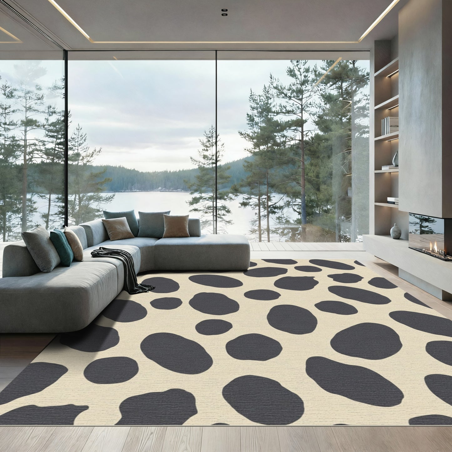 Modern Charcoal Spotted Cream Rug