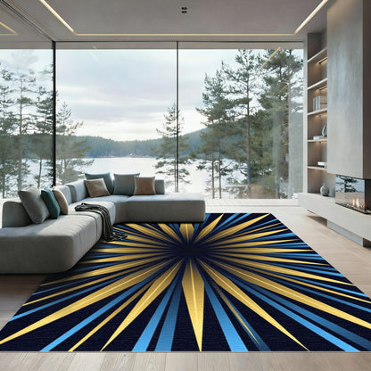 Golden Sunburst Geometric Ray Art Rug