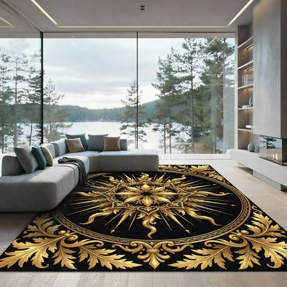 Ornamental Gold Baroque Sunburst Medallion Rug
