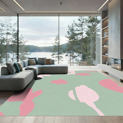 Pale Pink Blobs On Sage Background Rug