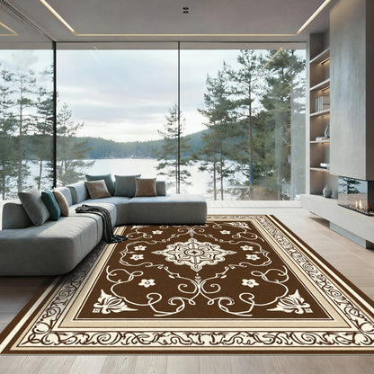 Brown Cream Intricate Floral Medallion Rug