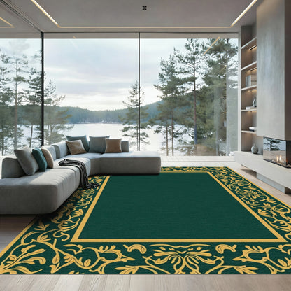 Emerald Gold Floral Frame Rug