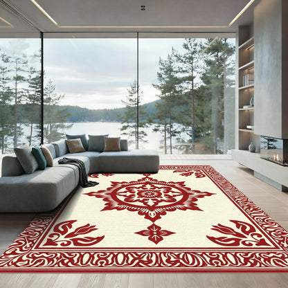 Crimson Medallion Floral Border Rug