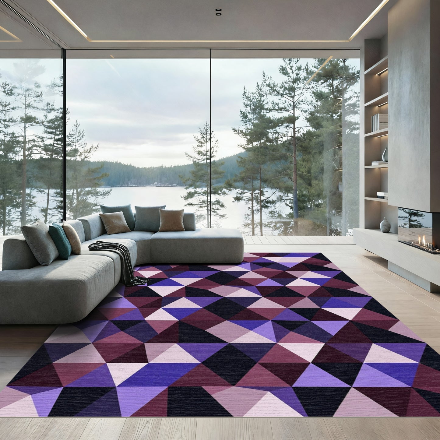 Geometric Triangles in Deep Violet Tones Rug