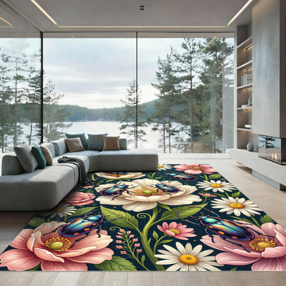 Iridescent Jewel Beetle Floral Garden Rug