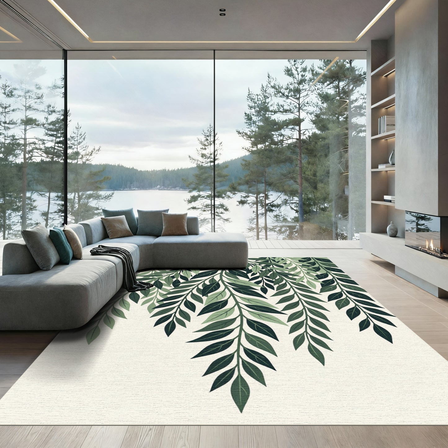 Green Foliage Cascading Branch Art Rug