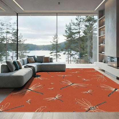 Terracotta Dragonfly Sketch Collage Rug