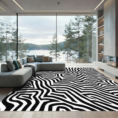 Bold Black White Abstract Zebra Waves Rug
