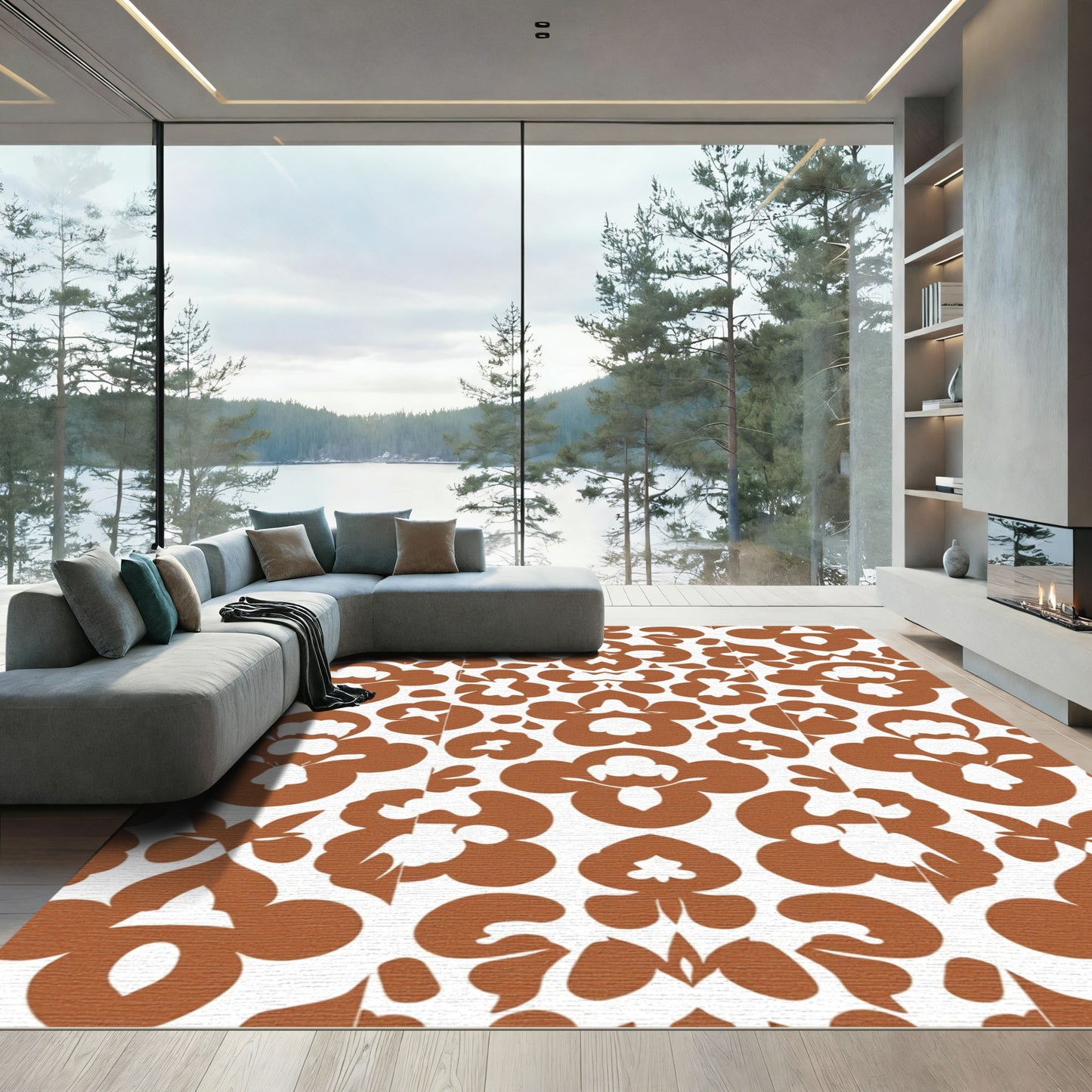 Terracotta Floral Blown Bloom Medallion Rug