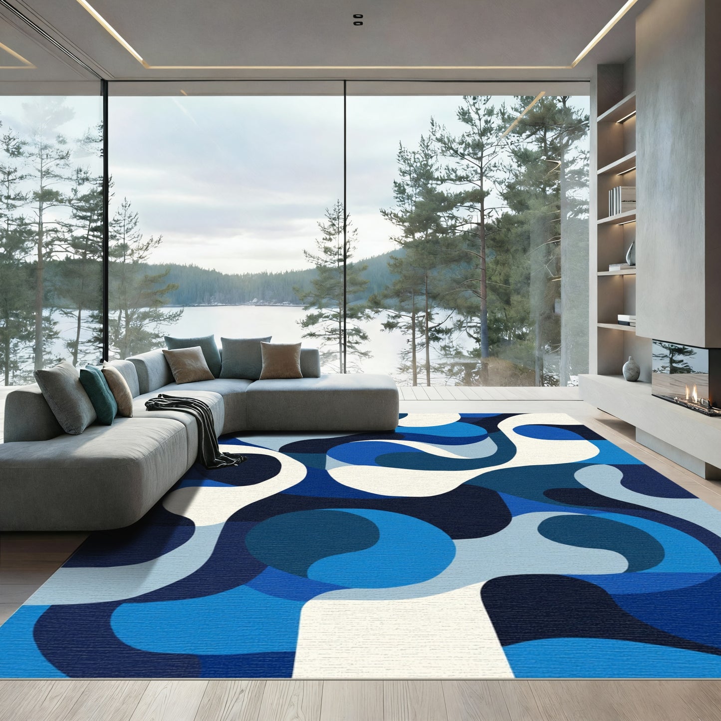 Deep Blue Organic Abstraction Harmony Rug