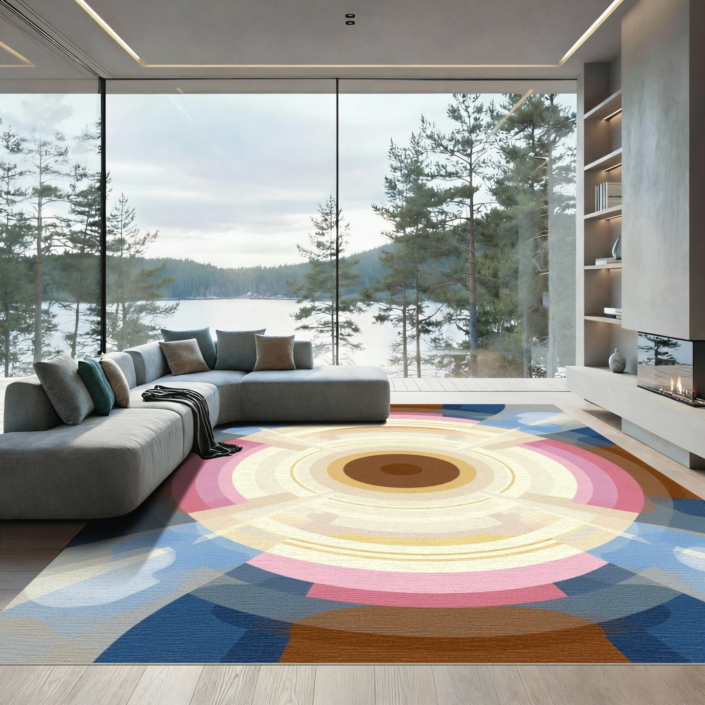 Abstract Concentric Circles and Rays Rug