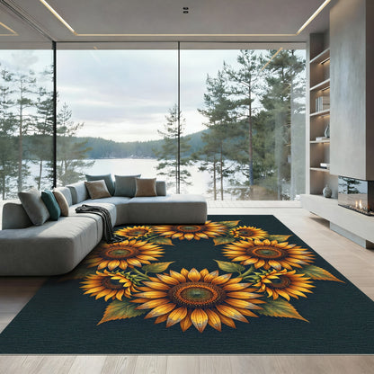 Radiant Golden Sunflower Wreath Rug