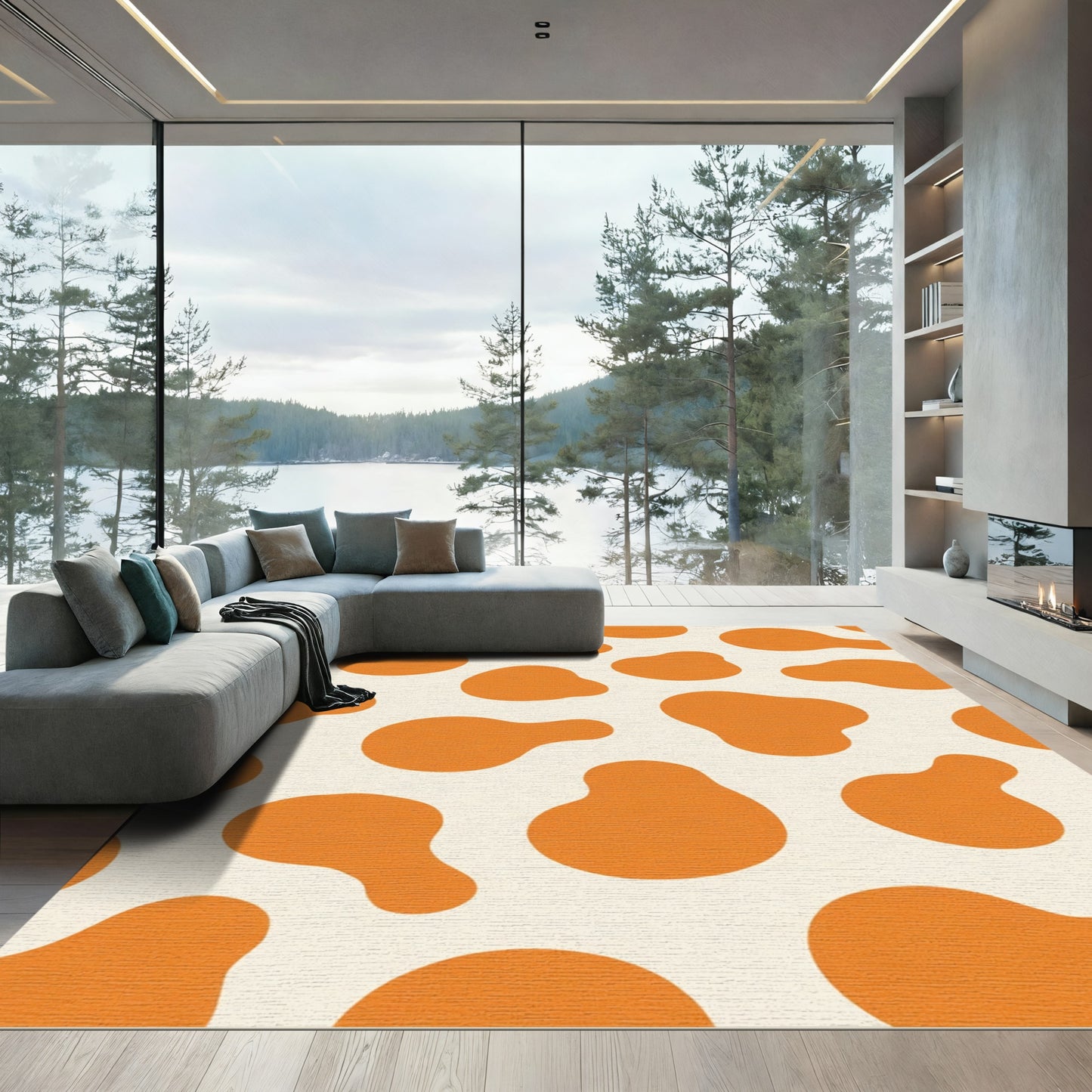 Orange Blobs Cream Background Rug