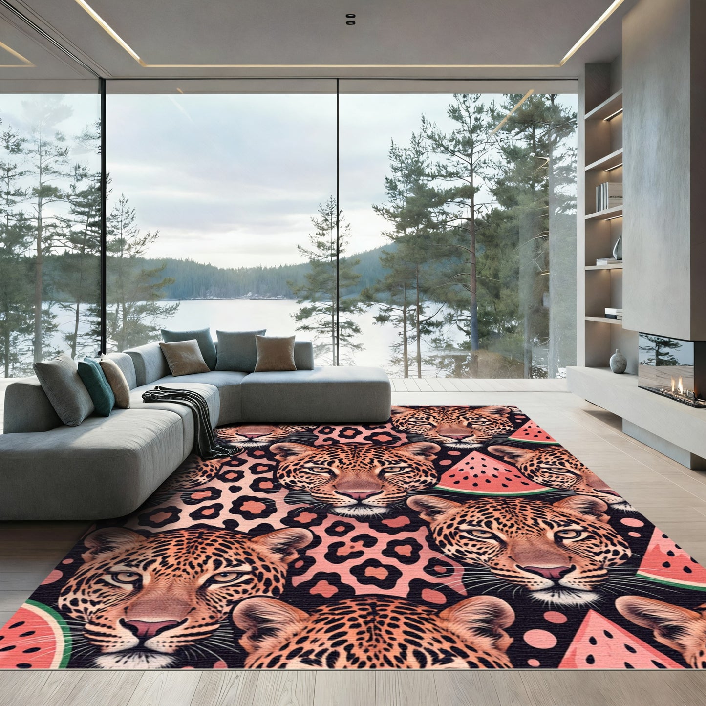 Leopard Face and Watermelon Slice Art Rug