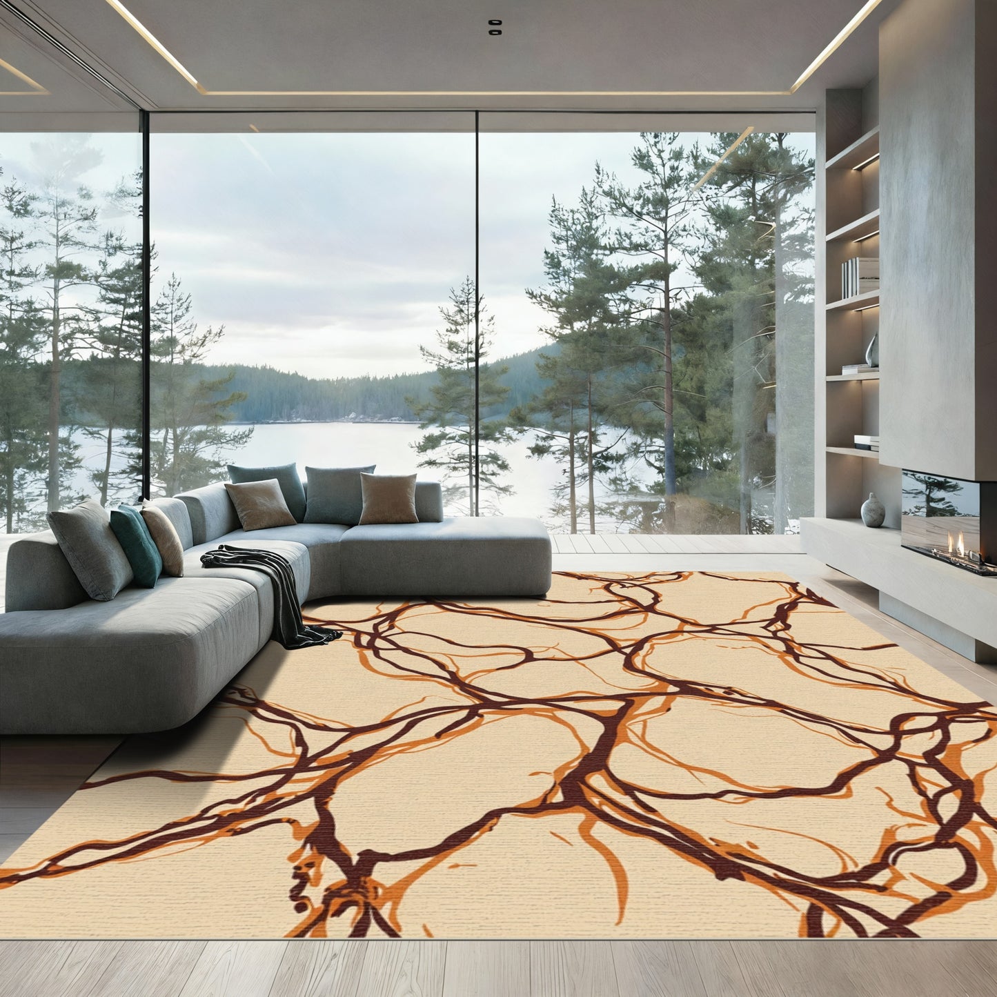 Abstract Earthy Brown Vein Organic Rug