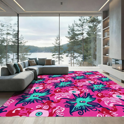 Whimsical Pink Green Floral Eye Rug
