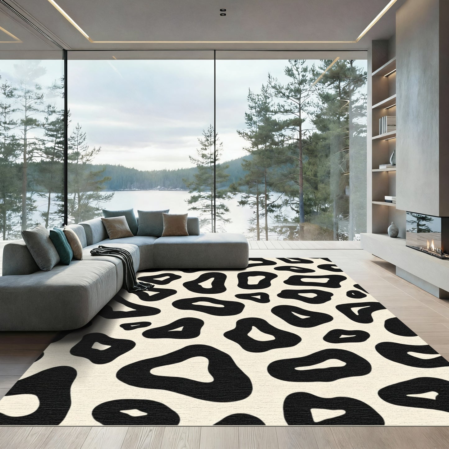 Black Cream Leopard Spot Rug