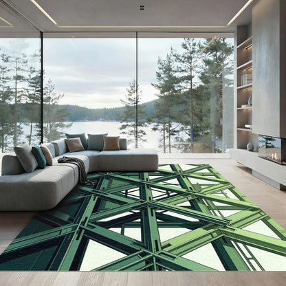 Green Geometric Steel Beam Composition Rug
