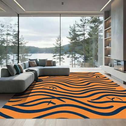 Orange Navy Wave Foliage Rug