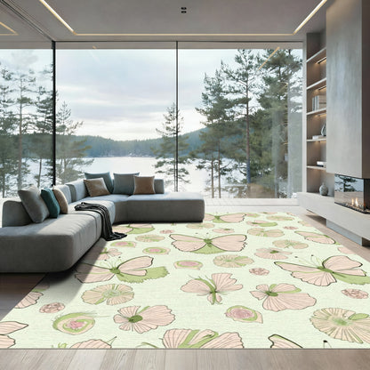 Pastel Butterflies Floral Garland Rug