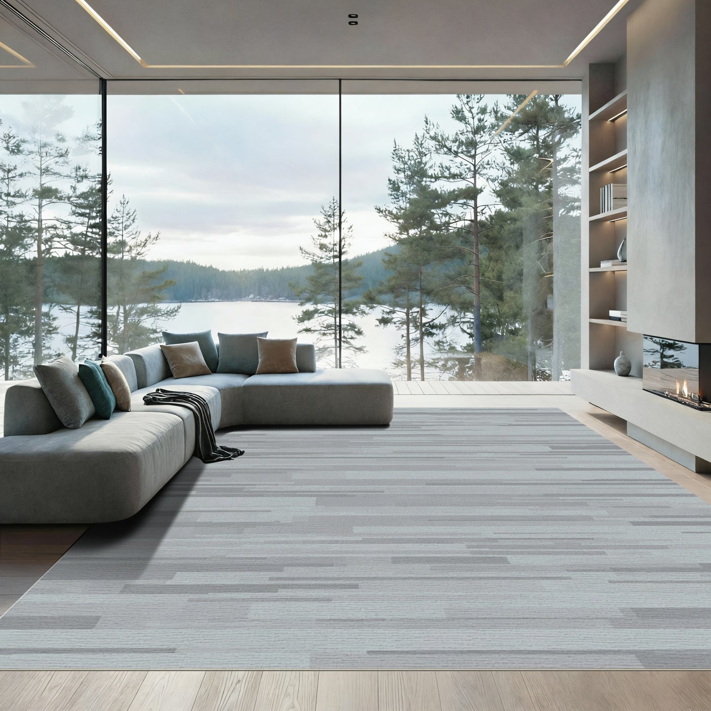 Subtle Grey Horizontal Stripe Rug