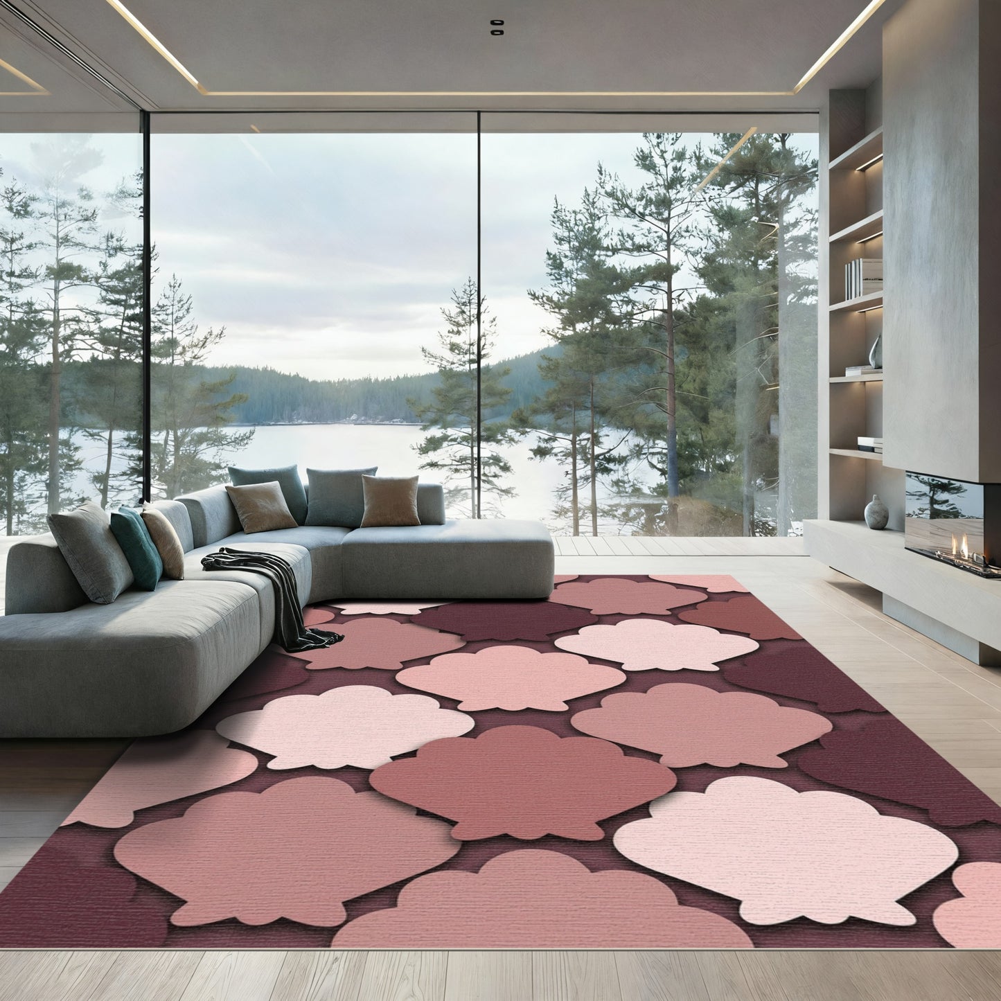 Blush Mauve Scalloped Shell Geometric Rug