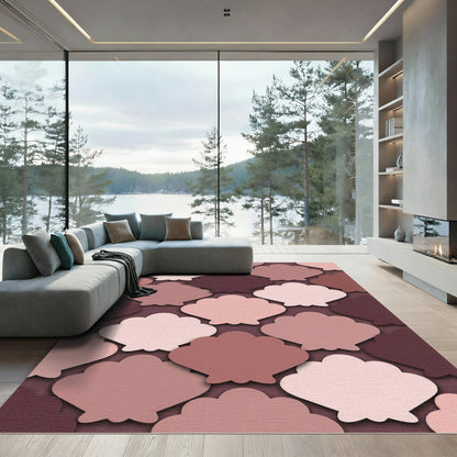 Blush Mauve Scalloped Shell Geometric Rug