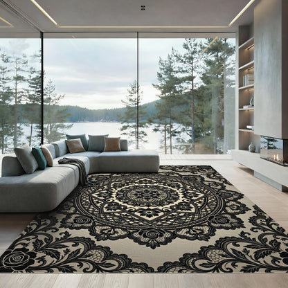 Black Lace Rose Medallion Rug
